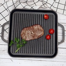 Cast Iron Kitchen Pan - Flat Bottom Frying Pan for Beef Roasting & Searing