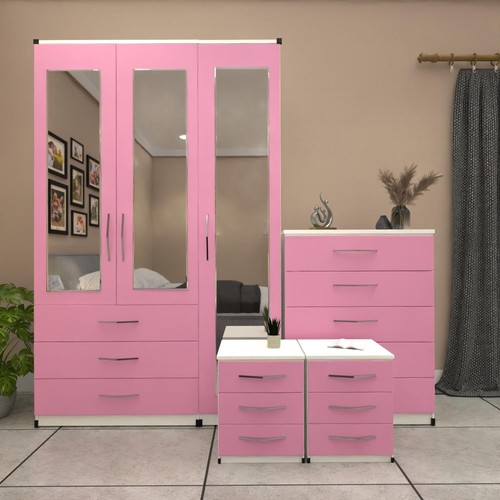 Door mirrored wardrobe set - mirrored,