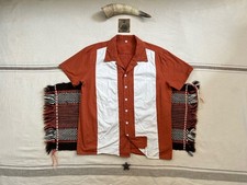 Rockabilly Bowling Shirt L 90s as 50s Vintage Terracotta Orange-Brown White SS