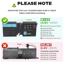 2F8K3 Battery For Dell Alienware M17X M17X-R5 18 R1 18X M18X R3 4400mAh 14.8V