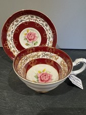 Royal Grafton 1950s Fine Bone China Cup & Saucer Maroon & Gold