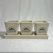 Ceramic Kitchen Garden Basil Chives Parlsey Herb Planters Pottery Window Sill