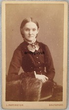 CDV SLIM LADY PARTINGTON SOUTHPORT BROOCH DRESS FASHION BOW ANTIQUE PHOTO