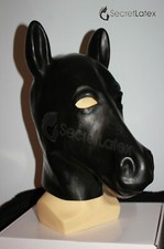 LATEX BLACK RUBBER HORSE HOOD