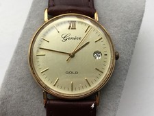Vintage 9K 375 Gold Geneve Men's Quartz Watch 9K Solid Gold Swiss Made