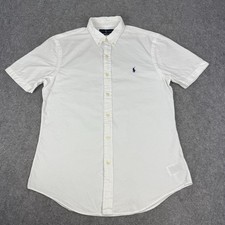 Ralph Lauren Shirt Mens Medium White Seersucker Button Up Short Sleeve Slim Fit