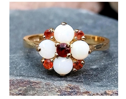 9ct gold fire opal garnet - 9ct,