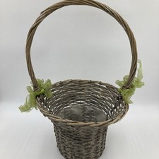 Tall rustic wicker flower basket with liner and handle 50cm vintage style