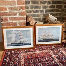 Pair vintage framed glass - framed,