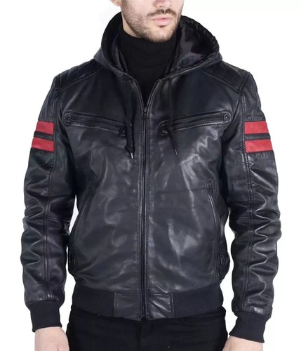 Mens black real leather - leather, jacket