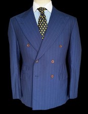 Bespoke Kent & Haste Double Breasted Navy Blazer 40S Pinstripe Savile Row