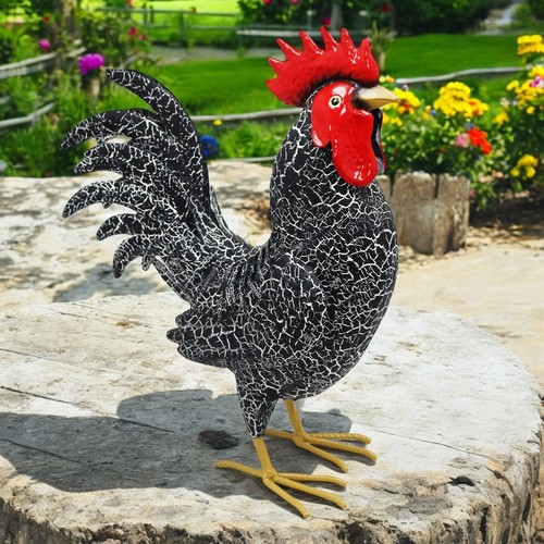 Large black metal cockerel - black,
