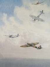 Original Watercolour, 'Seaplane and Spitfire', Circa 1940's, J Valentine