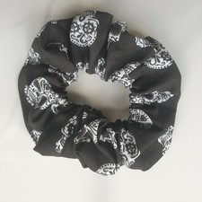 Halloween Skulls Hair Scrunchie Handmade Black White Gothic Cotton New