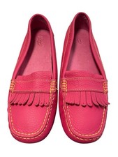 Ugg Fushia Pink Leather Loafer Comfort Slip On Shoes Flats Square Toe UK 8.5