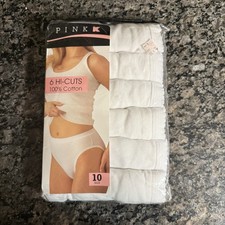 Vintage Kmart Pink K High Cut White Cotton Brief Panties Size 10 NOS 6 Pack