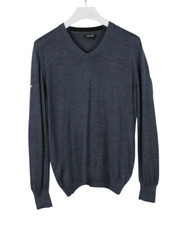 Galvin Green Sweater Men M Wool Blend Thin V-Neck Navy Blue