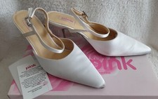 Paradox Pink Bridal White Satin Slingback Shoes Size 5