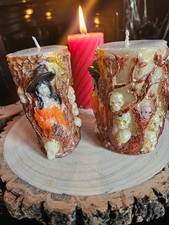 Handmade Halloween Witch and skull pillar candle