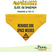 Nervous Dog Bandana Yellow Give Me Space Support Pet Awareness Collar Slide