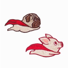 2pcs Fly Dog Pig Embroidered