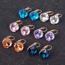 Women's Gold Plated Big Diamante Boho Square Crystal Earrings Jewellery Gift UK