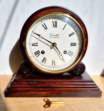 Comitti of London Drum Head 8 Day Mahogany Bell Strike Mantel Clock