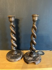 Carved Wooden Vintage Candle Sticks Set of 2
