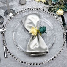 Decorative Silver Rim Charger Plate Large Pearl Beads Clear Glass Wedding