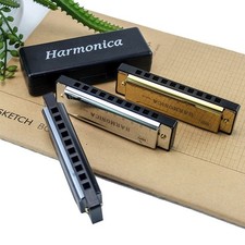 10 Hole Harmonica Key of C with Case Beginner Chromatic Blues Harp Musical Gift