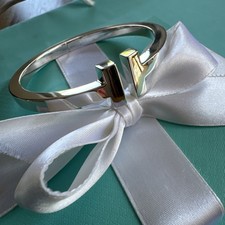 Tiffany & Co Fine  Silver 925 T Square cut Hinged Cuff Bracelet Small RRP £1,825