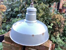 large grey enamelled vintage light shade with hook fitting and chain