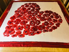 MICHEL KLEIN VINTAGE SILK SCARF.  HEART OF POPPIES!  VGC.  35 x 34 INCHES.   #