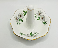 Fabulous Vintage Crown Staffordshire Ring Holder with White Flowers - VGC