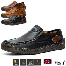 Mens Leather Casual Shoes Breathable Flats Loafers Slip on Moccasins Driving UK