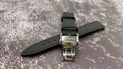 20mm seiko black leather strap - seiko,