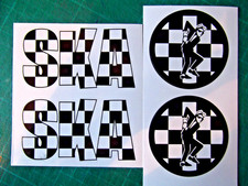 2 x SKA MAN ROUND + 2 x SKA TEXT  VINYL WATERPROOF DECALS STICKERS .  SCOOTERS