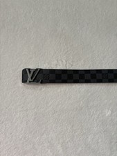 Louis Vuitton Men's Leather Belt Silver Buckle Checkered Pattern