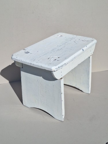 White painted wood stool - wood,