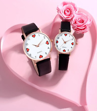 Pair of His and Hers  Heart Quartz Watch  Black  Strap