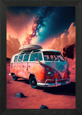 hippie van in space Framed