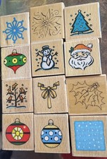 12 Christmas Wooden Stamps for use in Crafting Projects