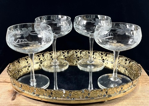 Vintage champagne coupe etched - coupe,