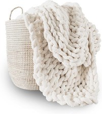 Adyrescia Chunky Knit Blanket Throw | 100% Hand Knit with Jumbo Chenille Yarn (