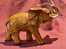 African Plains Hand Carved Wooden Elephant Calf Figurine Follow Mother 14 cm