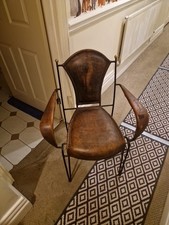 1950s Stitched Leather Chair att. Jacques Adnet Vintage Retro Mid Century