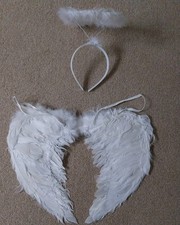 Child Angel white feathered wings &  Feathered Halo Halloween Fancy Dress