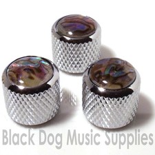 3x Abalone / pearl guitar control knobs in chrome, black or gold tone or volume