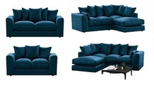 New Royal Blue Plush Fabric Corner Sofa Left Right Hand 3 2 Seater Swivel Chair 
