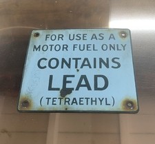 Vintage USA 1940s 1950s Petrol Gas Pump Lead Tetraethyl Enamel Sign 7” 